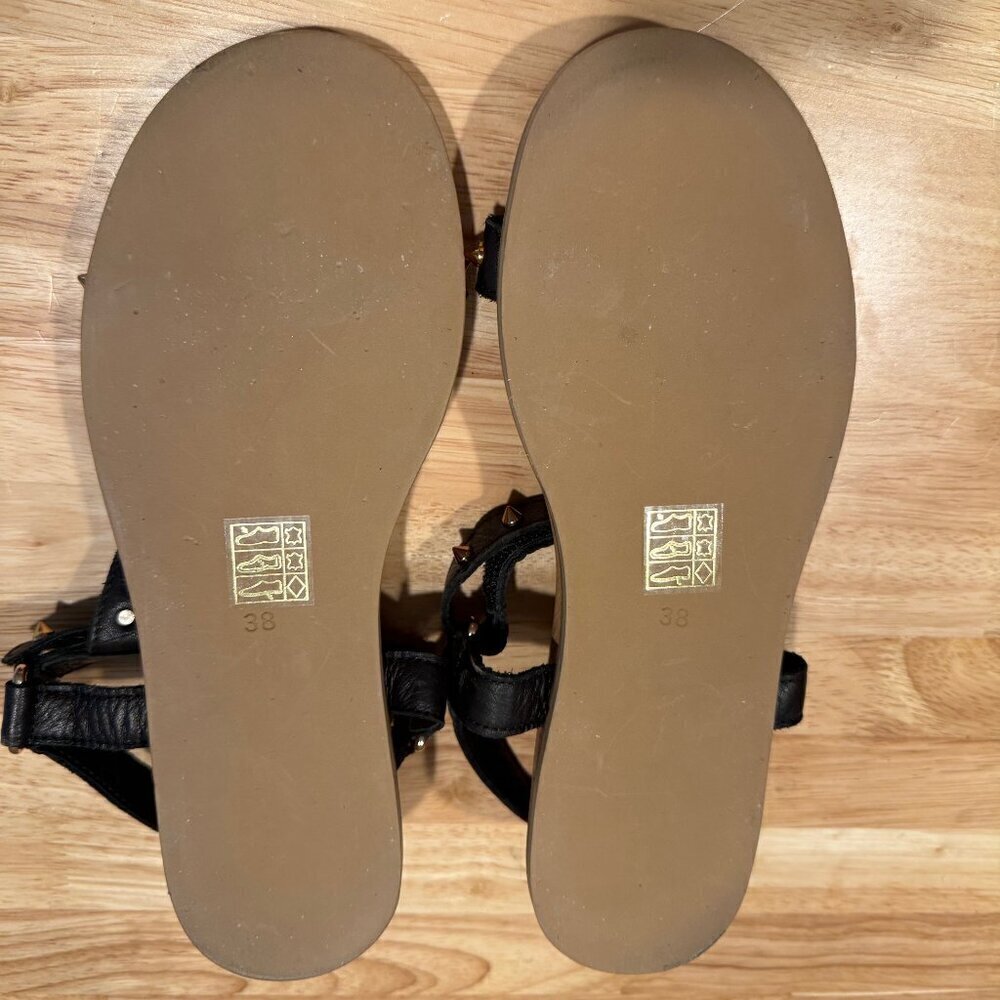 Carvela Kurt Geiger Kilter Flat Leather Sandals Black w/ Gold Studs Size US 7.5 - Picture 8 of 8